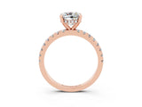 Rose gold Cushion Cut Moissanite Solitaire Ring with Round  Pavé Band and Four-Prong Setting_45