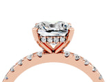 Rose gold Cushion Cut Moissanite Solitaire Ring with Round  Pavé Band and Four-Prong Setting_46
