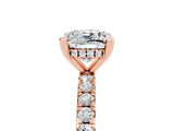 Rose gold Cushion Cut Moissanite Solitaire Ring with Round  Pavé Band and Four-Prong Setting_47