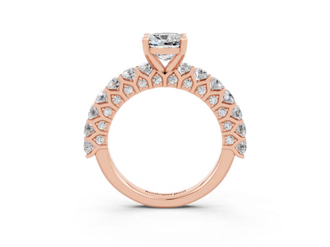 Rose gold Cushion Cut Moissanite Solitaire Ring with Shared Prong Pavé Band and Four-Prong Setting_3