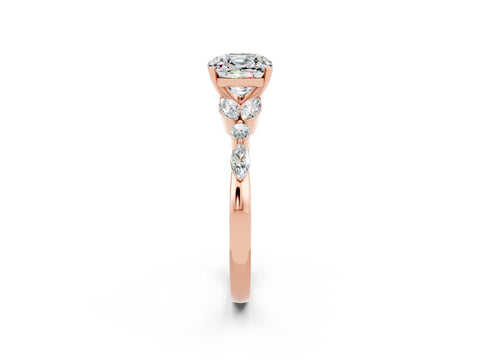 Rose gold Cushion Cut Moissanite Solitaire Ring with Side Stones and Four-Prong Setting_14