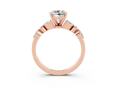 Rose gold Cushion Cut Moissanite Solitaire Ring with Side Stones and Four-Prong Setting_15