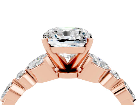 Rose gold Cushion Cut Moissanite Solitaire Ring with Side Stones and Four-Prong Setting_16