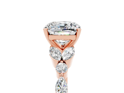 Rose gold Cushion Cut Moissanite Solitaire Ring with Side Stones and Four-Prong Setting_17