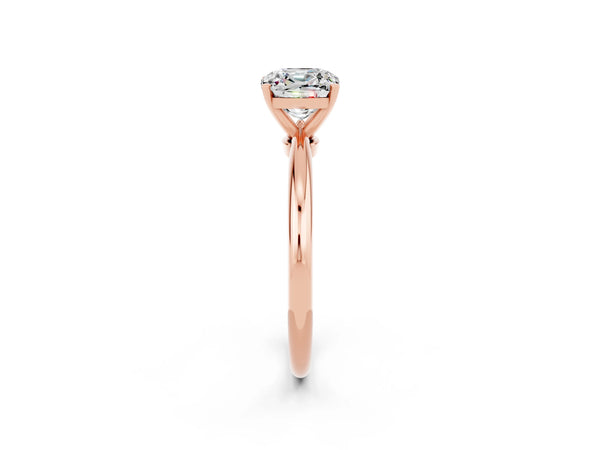 Rose gold Cushion Cut Moissanite Solitaire Ring with Six-Prong Setting and Classic Band
