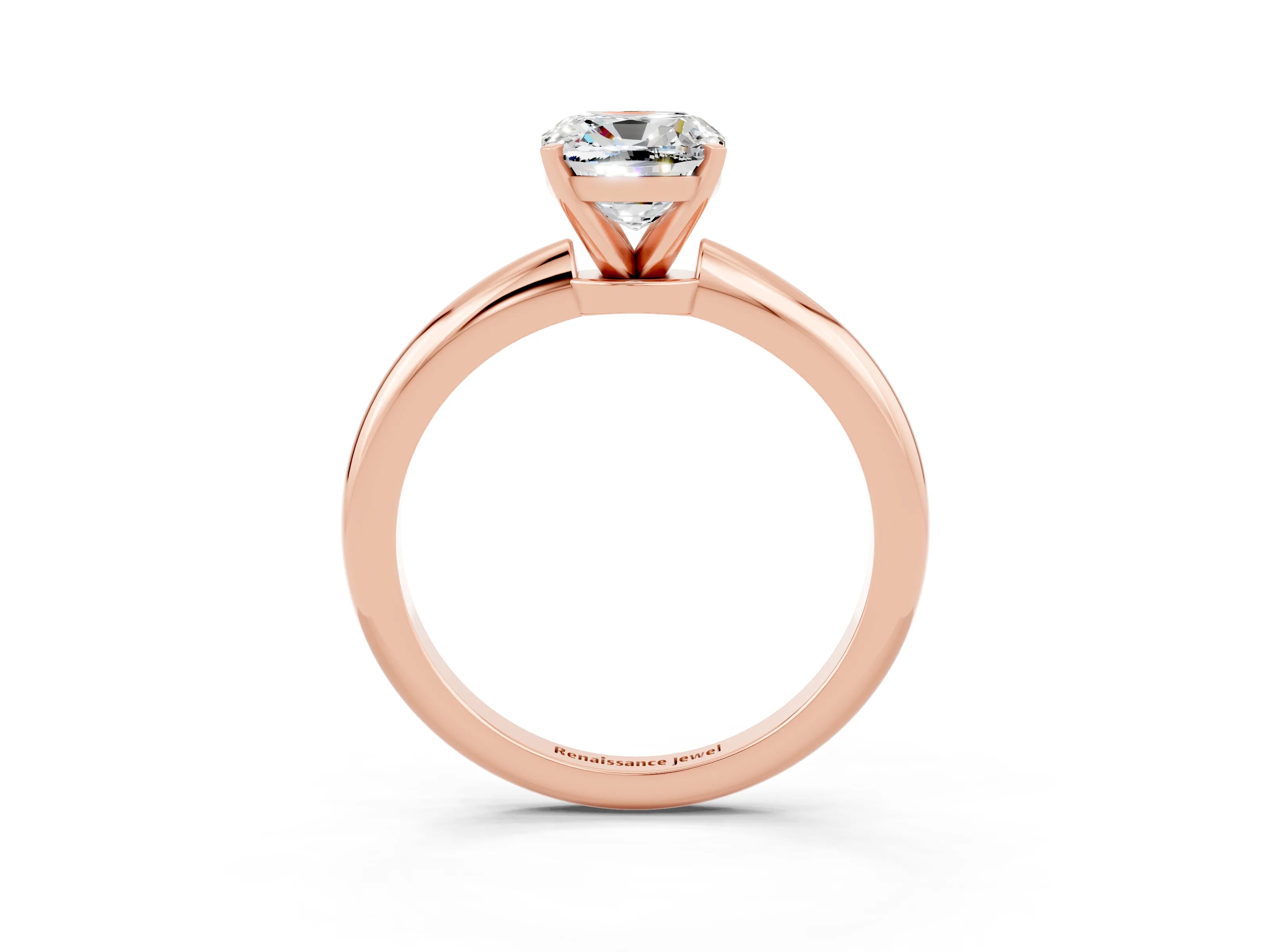 Rose gold Cushion Cut Moissanite Solitaire Ring with Six-Prong Setting and Classic Band_3