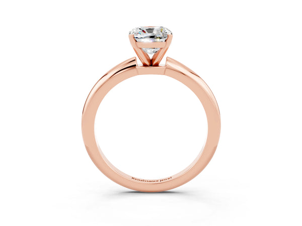 Rose gold Cushion Cut Moissanite Solitaire Ring with Six-Prong Setting and Classic Band