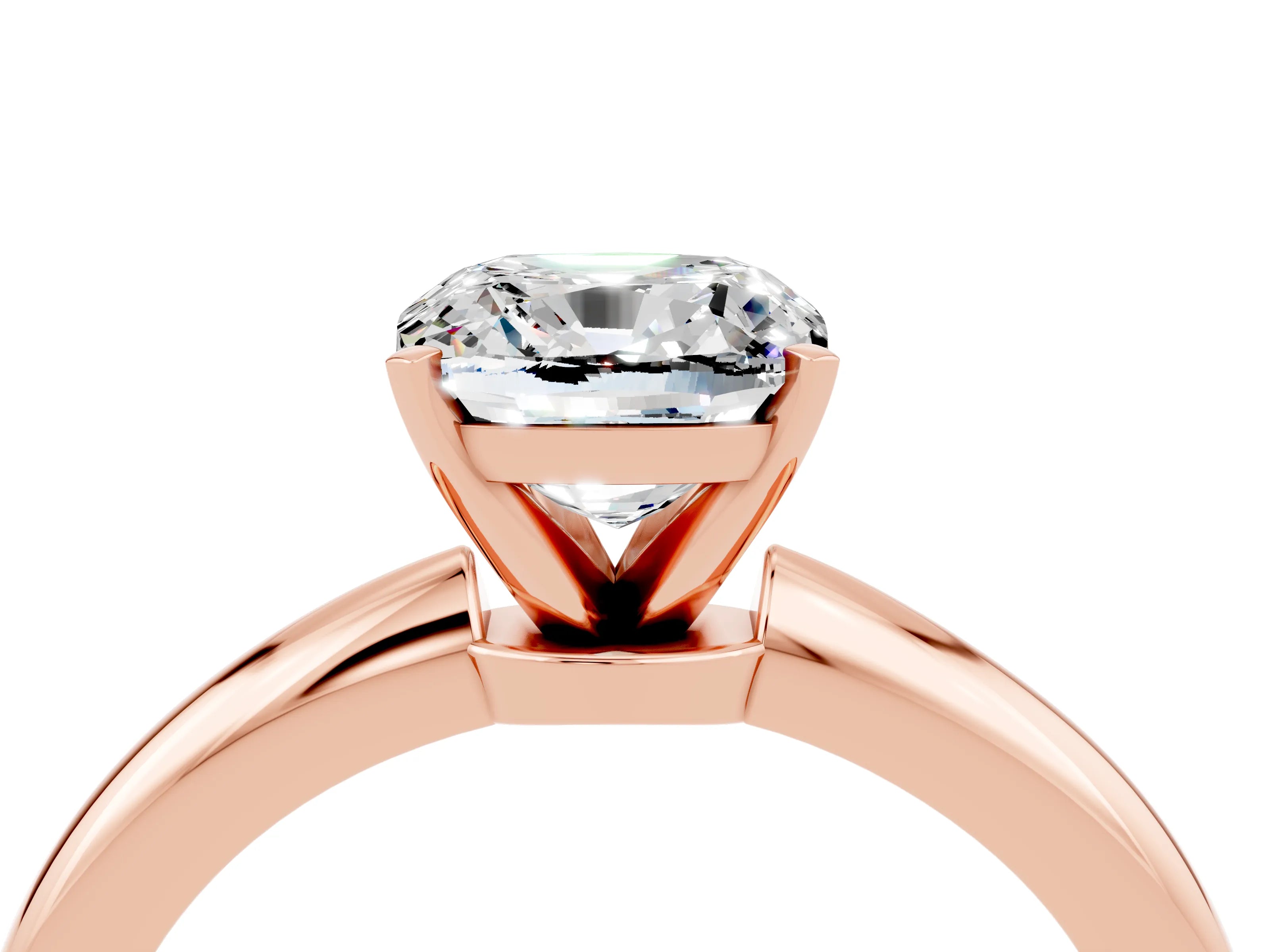 Rose gold Cushion Cut Moissanite Solitaire Ring with Six-Prong Setting and Classic Band_4