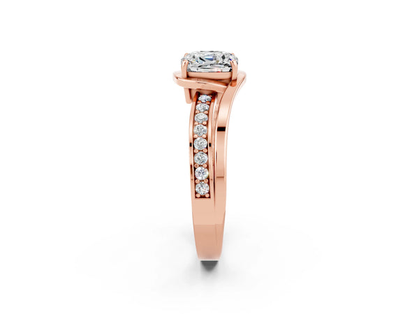Rose gold Cushion Cut Moissanite Solitaire Ring with Split Shank and Prong Setting