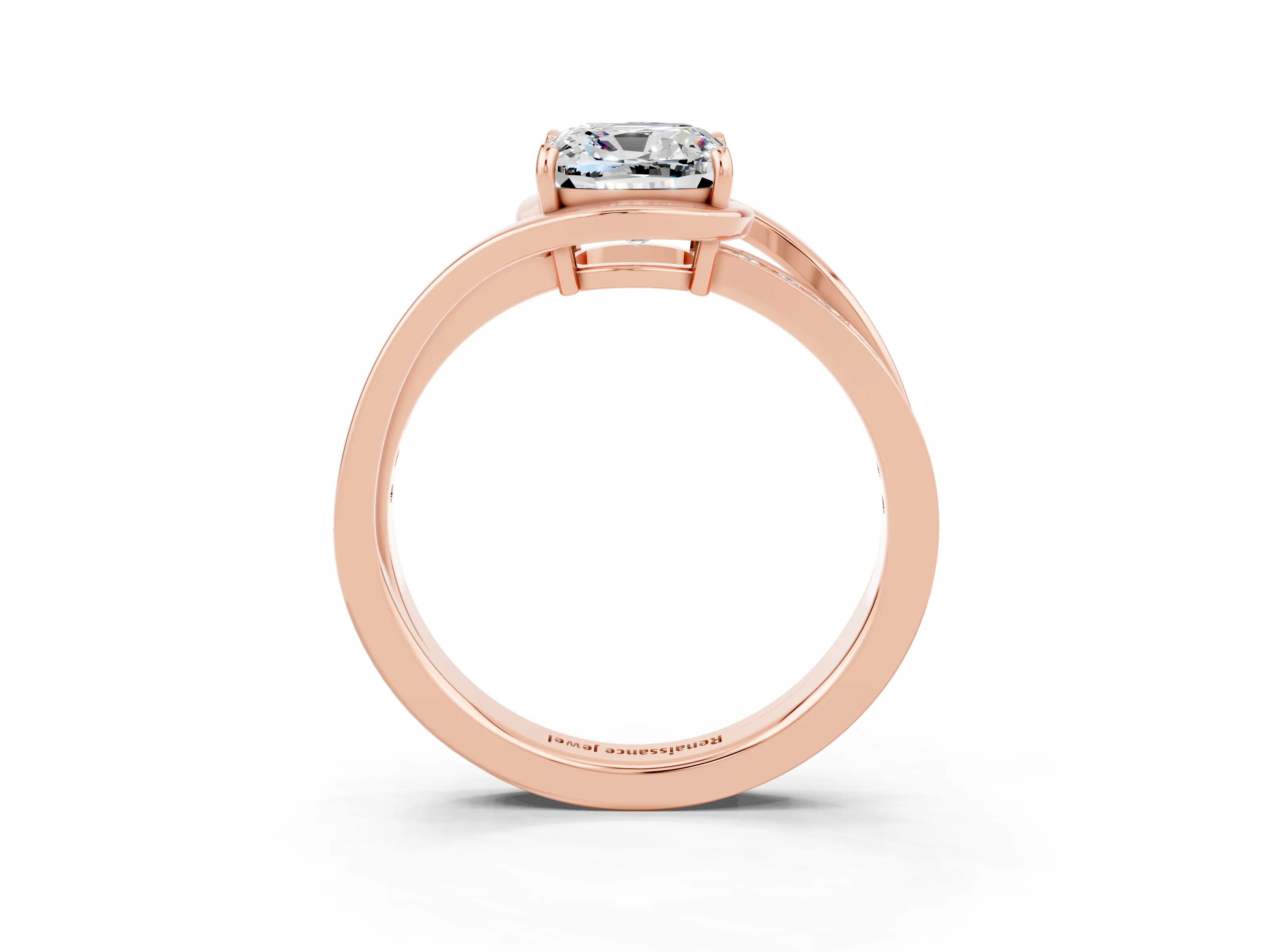 Rose gold Cushion Cut Moissanite Solitaire Ring with Split Shank and Prong Setting_3