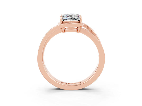Rose gold Cushion Cut Moissanite Solitaire Ring with Split Shank and Prong Setting