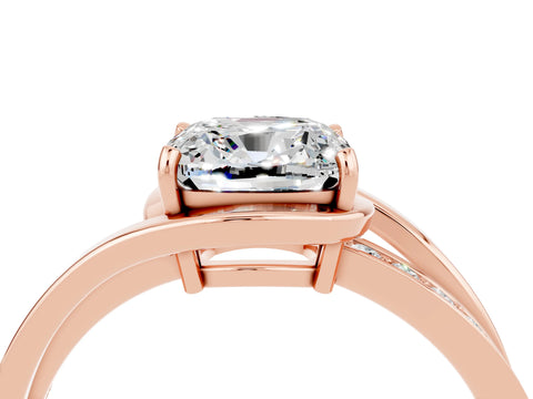 Rose gold Cushion Cut Moissanite Solitaire Ring with Split Shank and Prong Setting_4