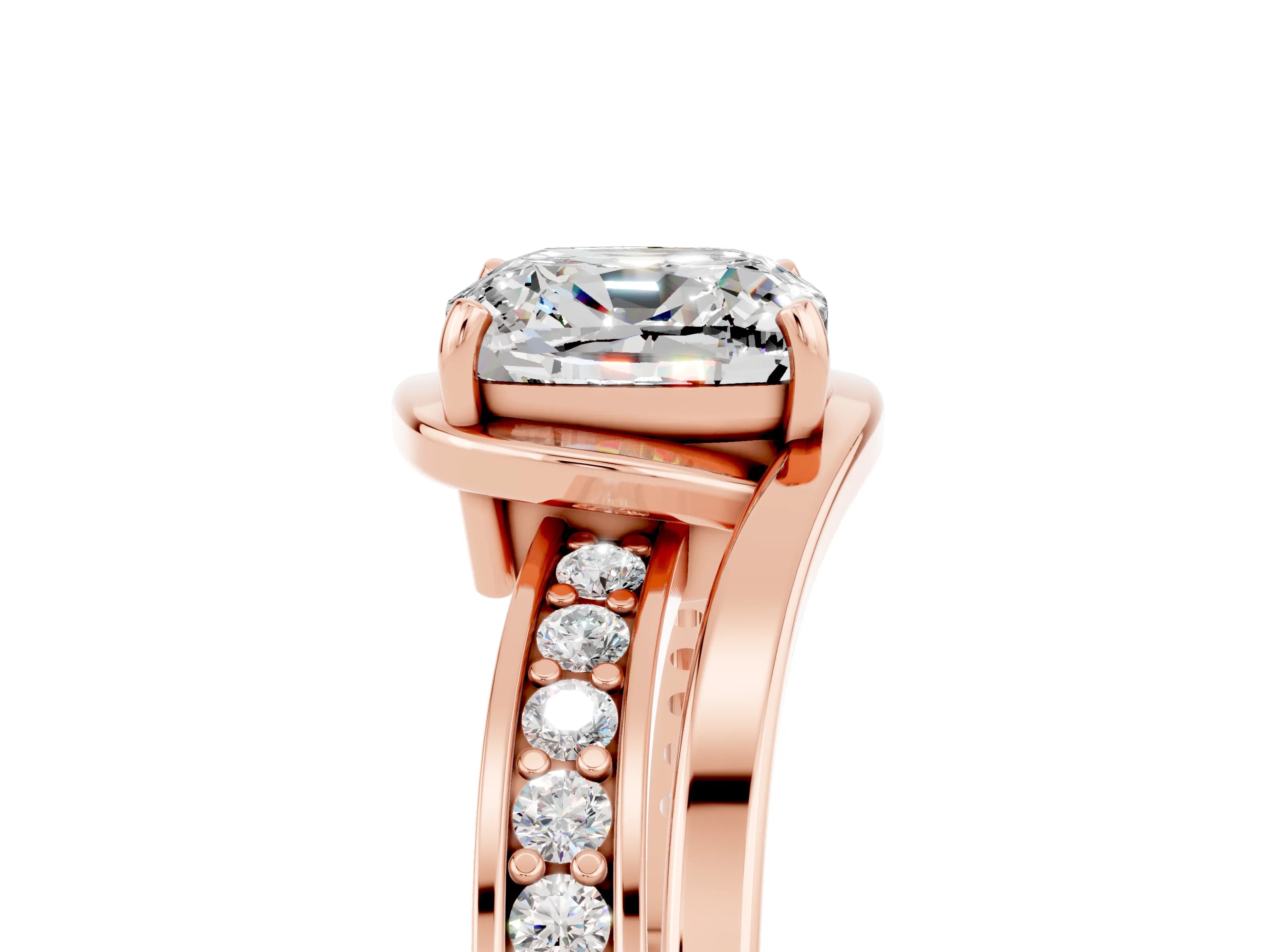 Rose gold Cushion Cut Moissanite Solitaire Ring with Split Shank and Prong Setting_5