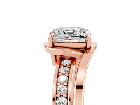 Rose gold Cushion Cut Moissanite Solitaire Ring with Split Shank and Prong Setting_5