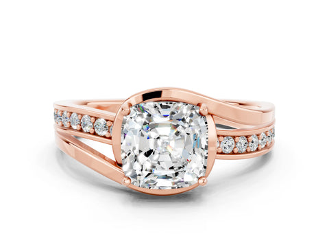 Rose gold Cushion Cut Moissanite Solitaire Ring with Split Shank and Prong Setting
