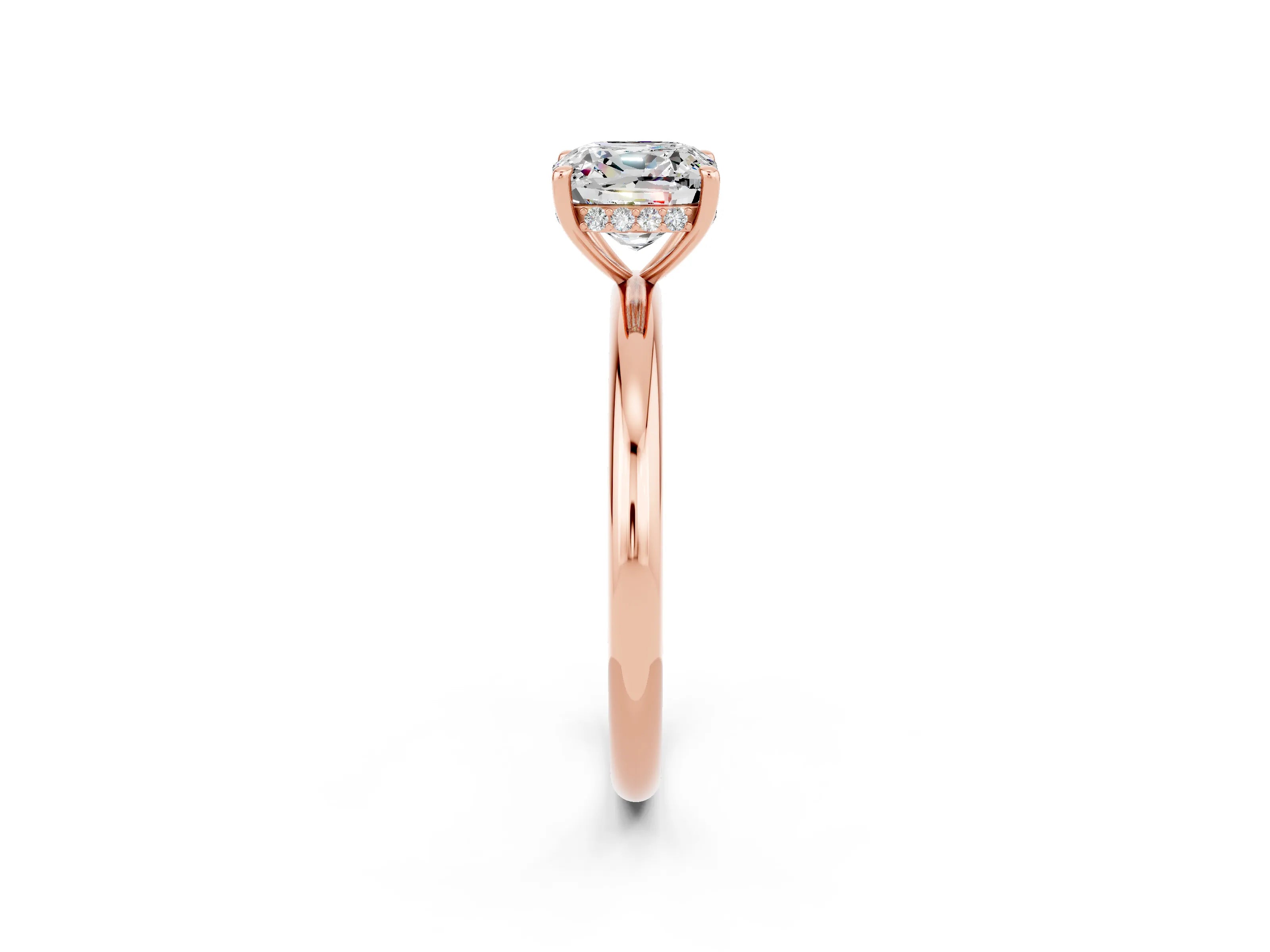Rose gold Cushion Cut Moissanite Solitaire Ring with Thin Band and Four-Prong Setting_2
