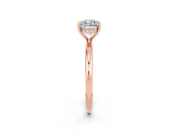Rose gold Cushion Cut Moissanite Solitaire Ring with Thin Band and Four-Prong Setting
