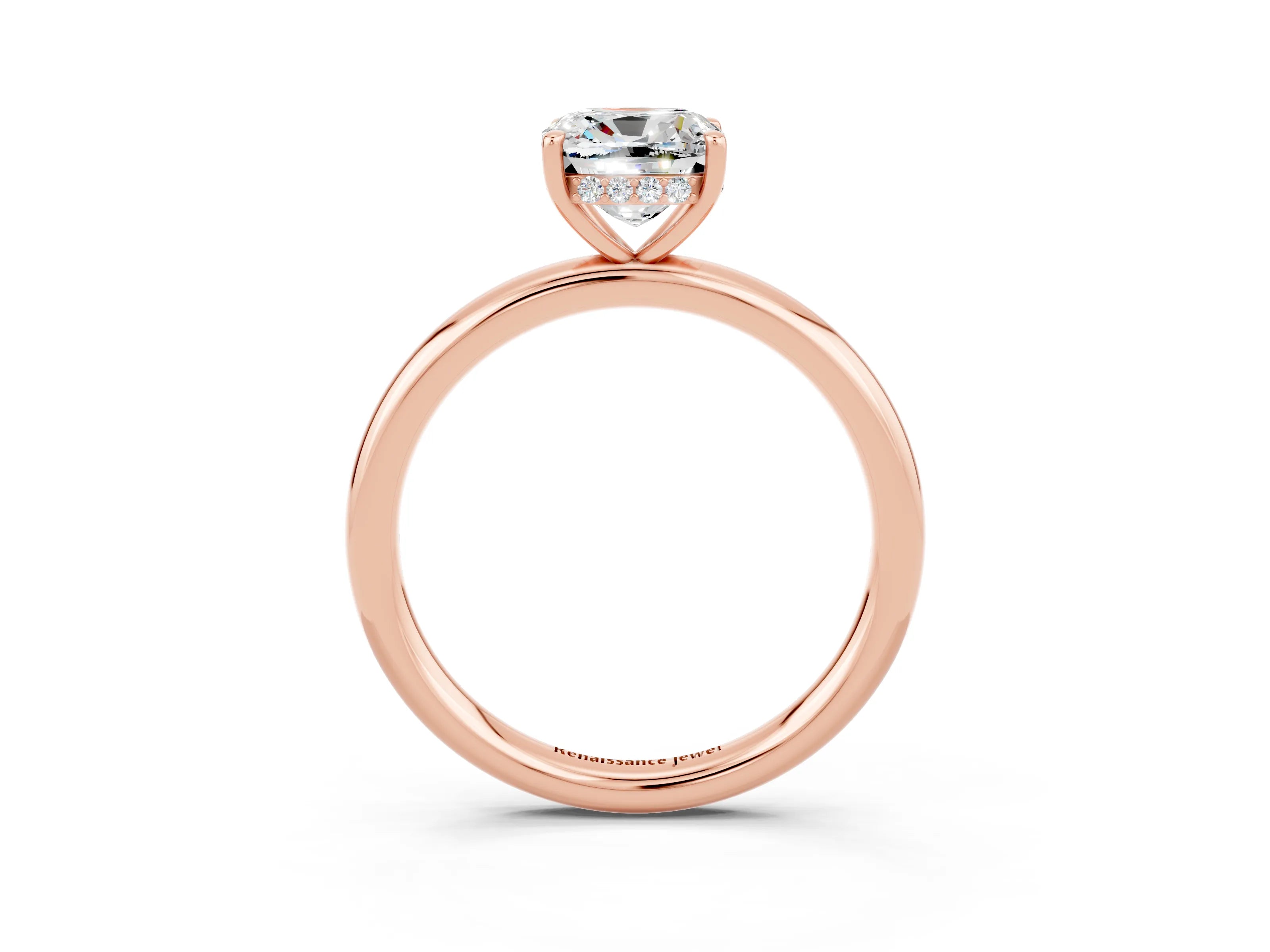Rose gold Cushion Cut Moissanite Solitaire Ring with Thin Band and Four-Prong Setting_3