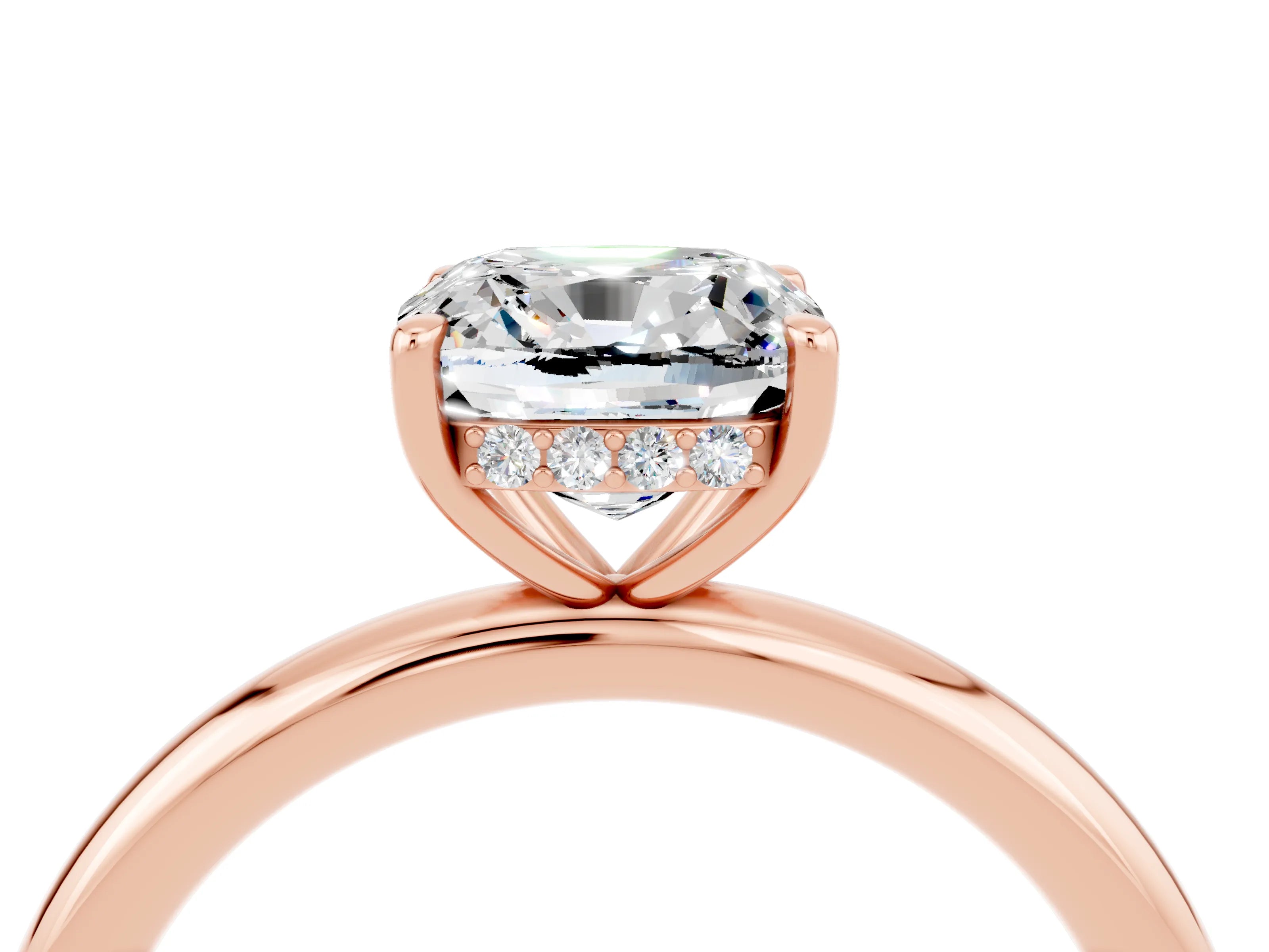 Rose gold Cushion Cut Moissanite Solitaire Ring with Thin Band and Four-Prong Setting_4