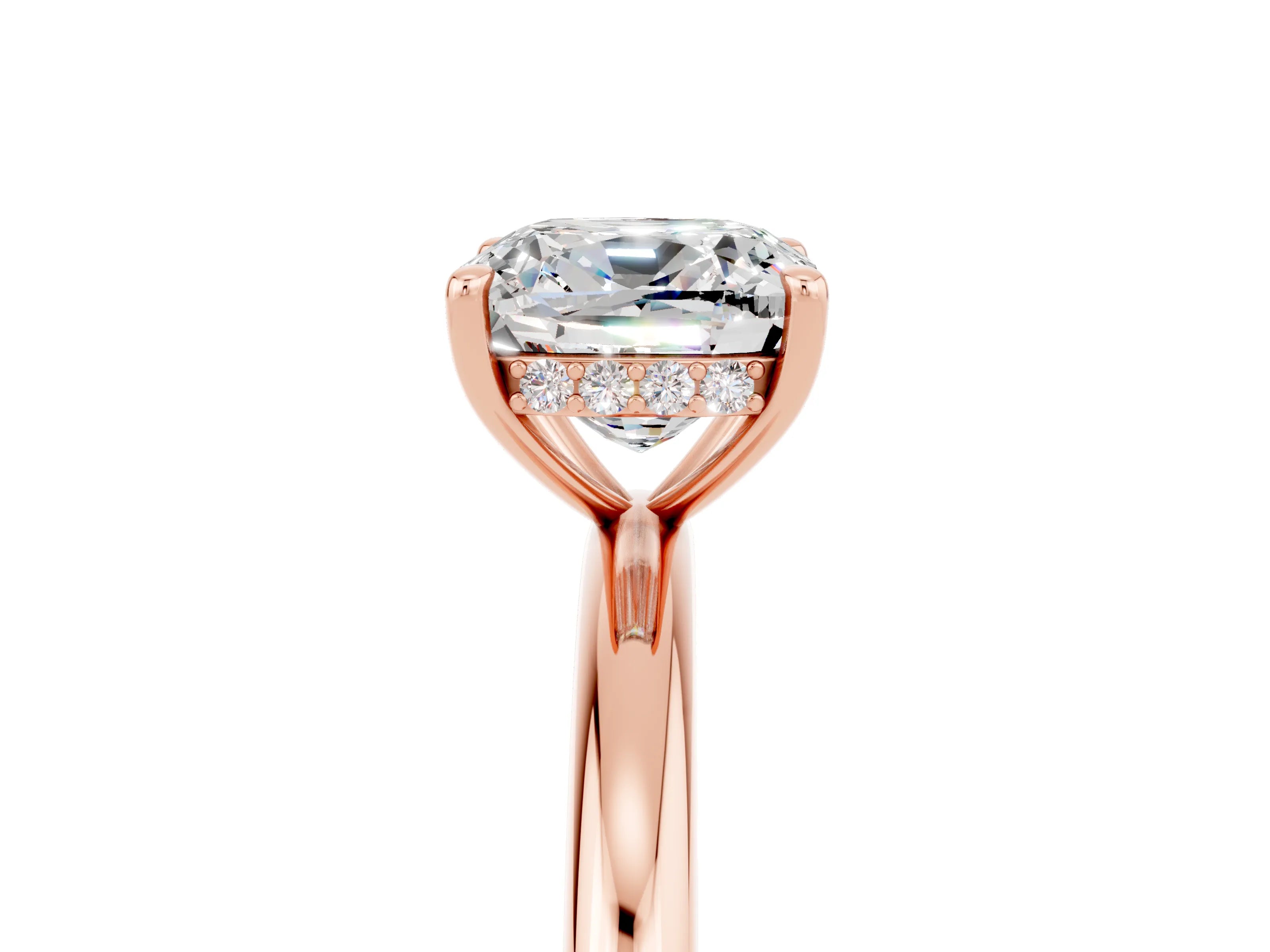 Rose gold Cushion Cut Moissanite Solitaire Ring with Thin Band and Four-Prong Setting_5