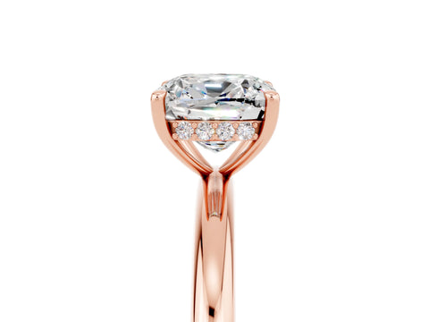 Rose gold Cushion Cut Moissanite Solitaire Ring with Thin Band and Four-Prong Setting_5