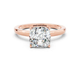 Rose gold Cushion Cut Moissanite Solitaire Ring with Thin Band and Prong Setting_12