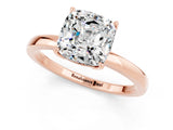 Rose gold Cushion Cut Moissanite Solitaire Ring with Thin Band and Prong Setting_13