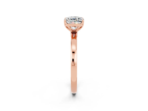Rose gold Cushion Cut Moissanite Solitaire Ring with Thin Band and Prong Setting