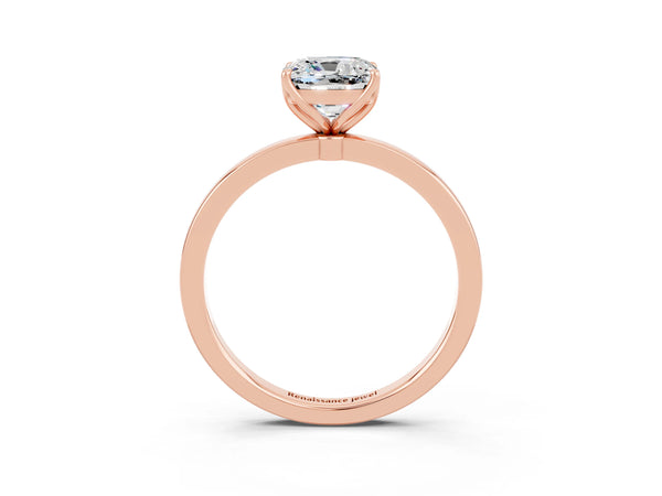 Rose gold Cushion Cut Moissanite Solitaire Ring with Thin Band and Prong Setting
