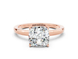 Rose gold Cushion Cut Moissanite Solitaire Ring with Thin Band and Prong Setting_24