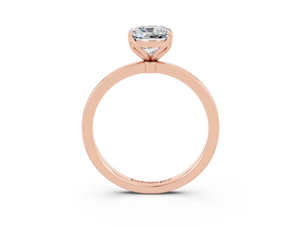 Rose gold Cushion Cut Moissanite Solitaire Ring with Thin Band and Prong Setting