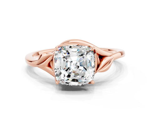 Rose gold Cushion Cut Moissanite Solitaire Ring with Twist Band and Four-Prong Setting_24
