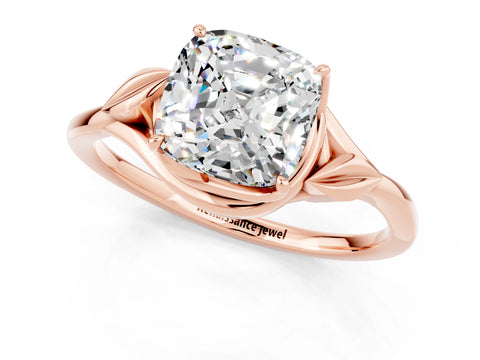 Rose gold Cushion Cut Moissanite Solitaire Ring with Twist Band and Four-Prong Setting_25