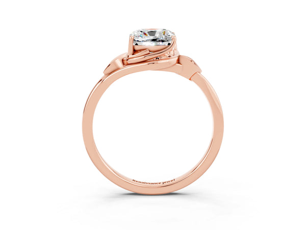 Rose gold Cushion Cut Moissanite Solitaire Ring with Twist Band and Four-Prong Setting