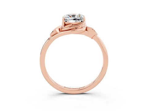 Rose gold Cushion Cut Moissanite Solitaire Ring with Twist Band and Four-Prong Setting_27