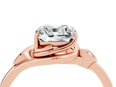 Rose gold Cushion Cut Moissanite Solitaire Ring with Twist Band and Four-Prong Setting_28