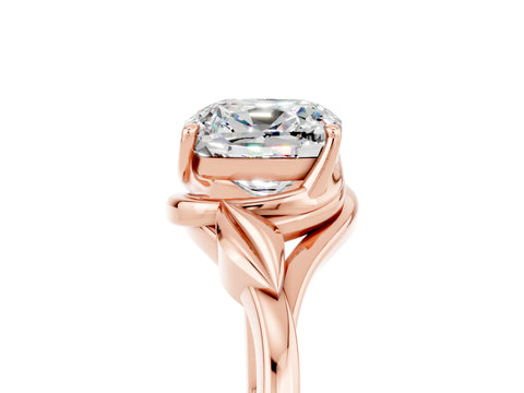 Rose gold Cushion Cut Moissanite Solitaire Ring with Twist Band and Four-Prong Setting_29
