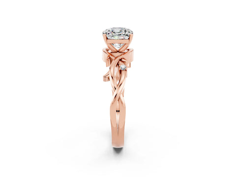 Rose gold Cushion Cut Moissanite Solitaire Ring with Twisted Band and Prong Setting_2
