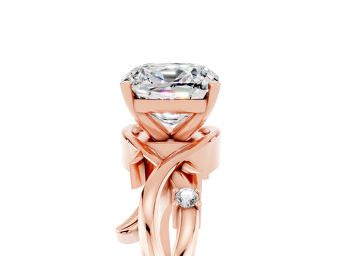 Rose gold Cushion Cut Moissanite Solitaire Ring with Twisted Band and Prong Setting_5