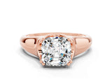 Rose gold Cushion Cut Moissanite Solitaire Ring with Wide Band and Prong Setting