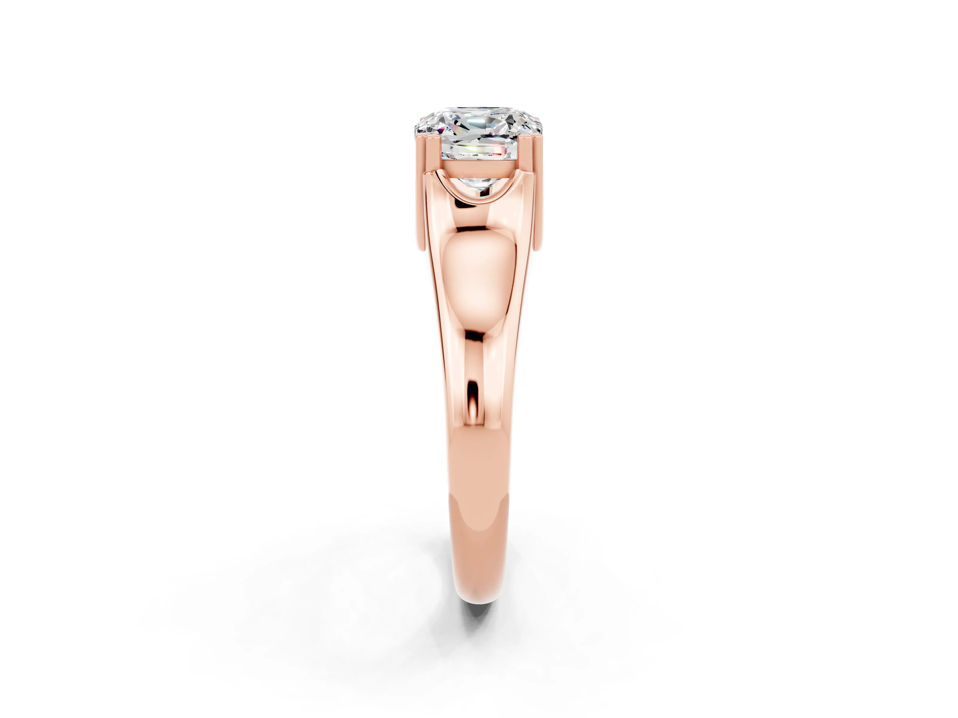 Rose gold Cushion Cut Moissanite Solitaire Ring with Wide Band and Prong Setting_2