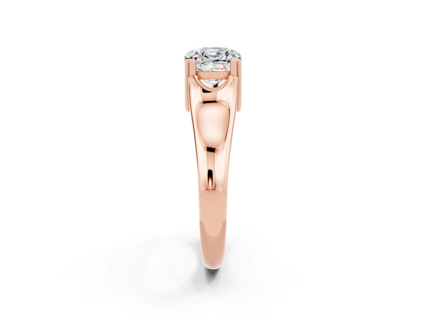 Rose gold Cushion Cut Moissanite Solitaire Ring with Wide Band and Prong Setting