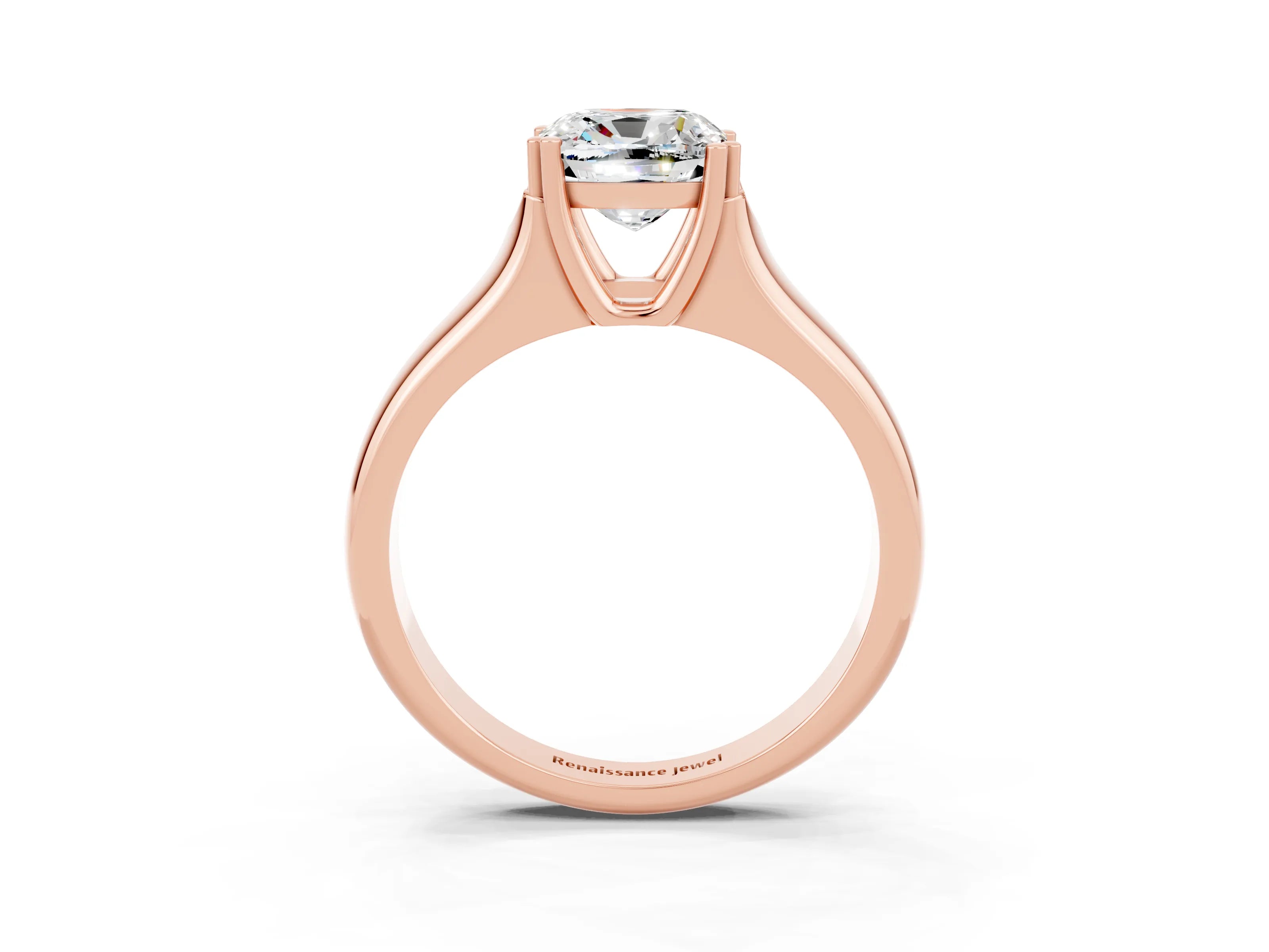 Rose gold Cushion Cut Moissanite Solitaire Ring with Wide Band and Prong Setting_3