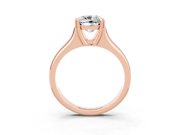 Rose gold Cushion Cut Moissanite Solitaire Ring with Wide Band and Prong Setting