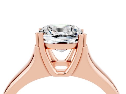 Rose gold Cushion Cut Moissanite Solitaire Ring with Wide Band and Prong Setting_4