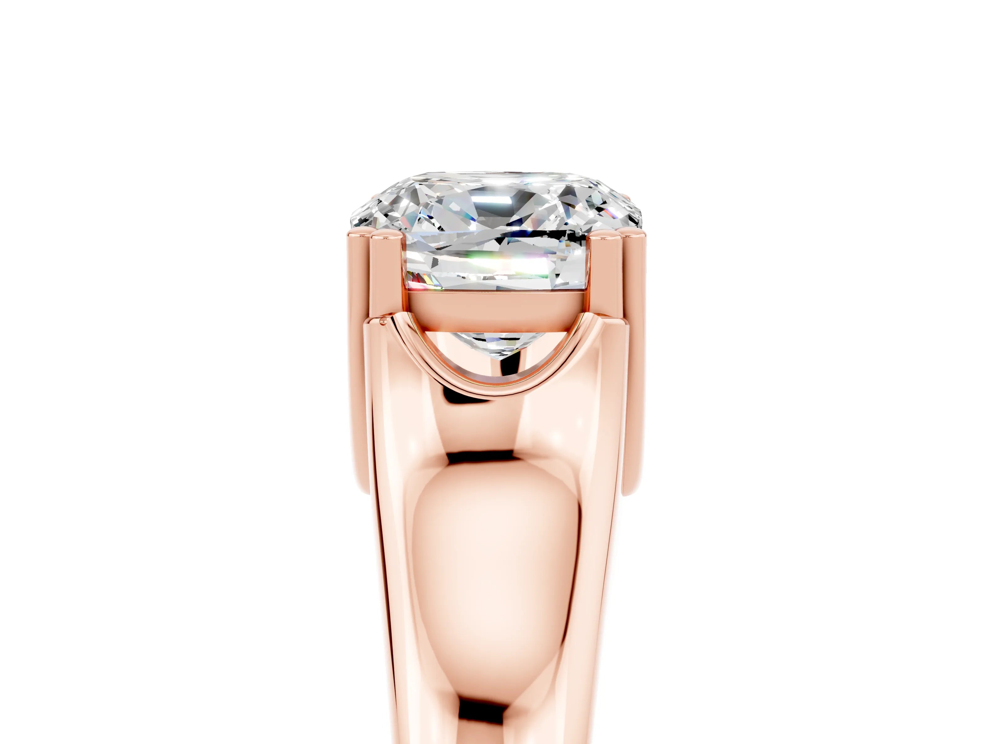 Rose gold Cushion Cut Moissanite Solitaire Ring with Wide Band and Prong Setting_5