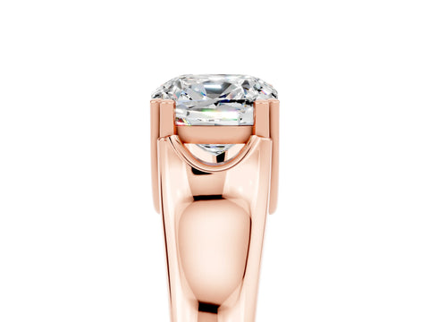 Rose gold Cushion Cut Moissanite Solitaire Ring with Wide Band and Prong Setting_5