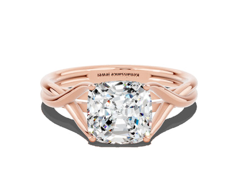Rose gold Cushion Cut Moissanite Solitaire Twist Band Prong Setting Ring_60