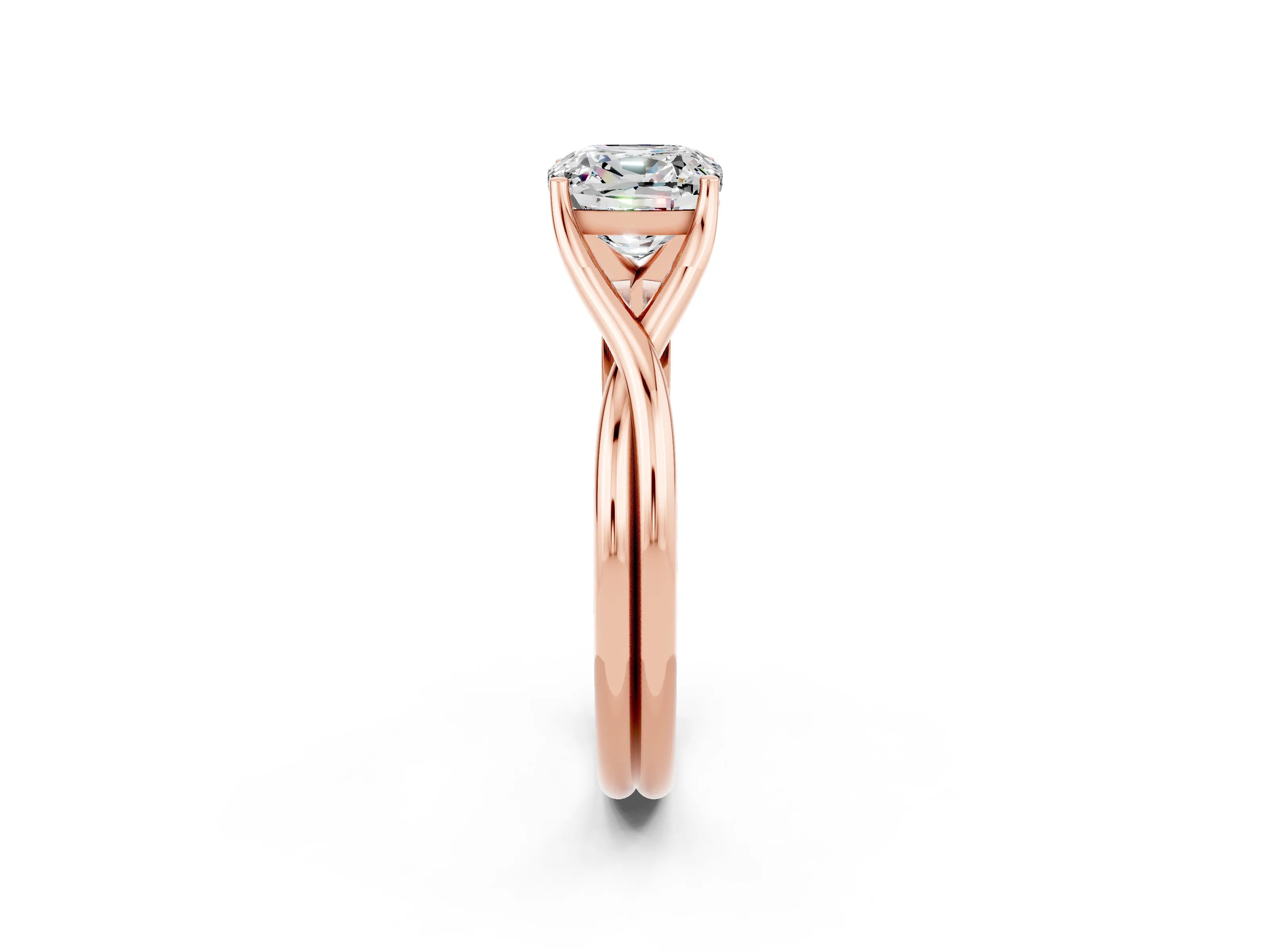 Rose gold Cushion Cut Moissanite Solitaire Twist Band Prong Setting Ring_62