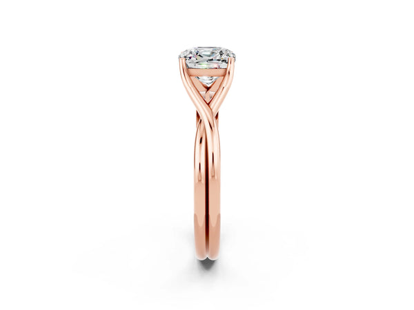 Rose gold Cushion Cut Moissanite Solitaire Twist Band Prong Setting Ring